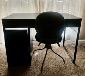 IKEA desk and chair.