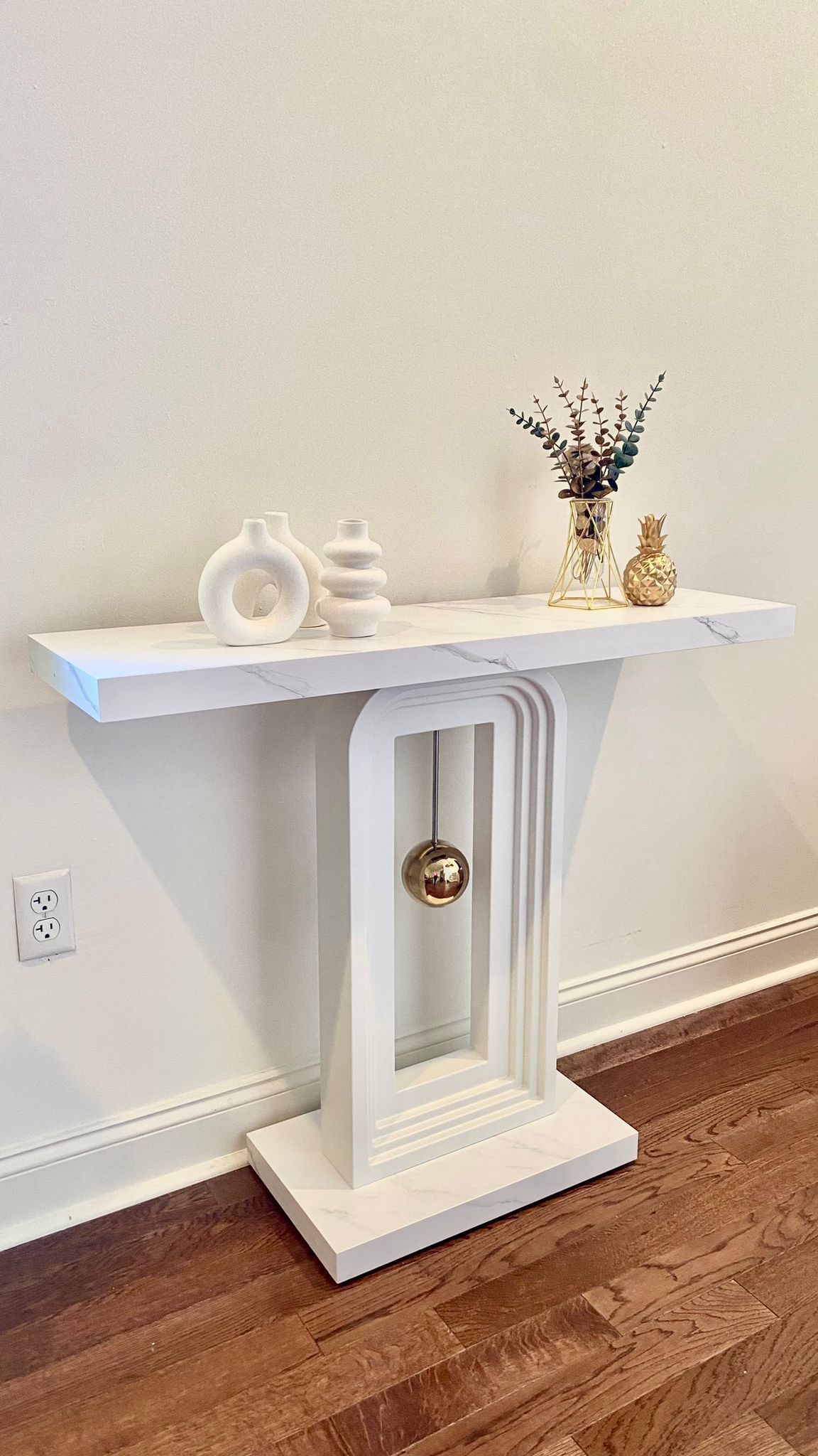 Console Table Modern White For Living Room Hallway Entrance Faux Marble 40 Inch