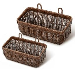 Set of 2 Boho Wall Hanging Storage Baskets – Brown Woven Style