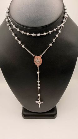 925 Sterling Silver Italian Rosary Necklace