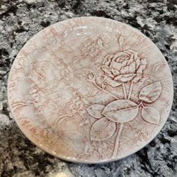 Vintage italy majolica pink lace rose plate 8” #2