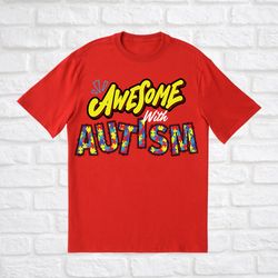 Awesome Woth Autism Houston sCustom T-shirts Autism Awareness TShirt in white with Puzzles 🧩 in Red