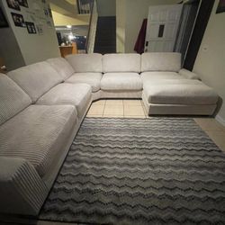 Beige Sectional Sofa - Soft Corduroy Fabric - Extra Large Seating