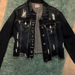 Distressed Jean Jacket Crop Size Medium Womens 
