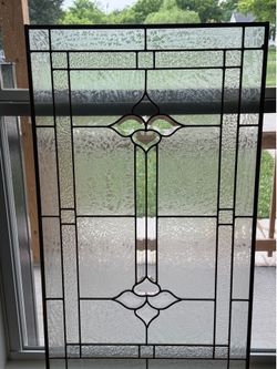 Matching Pair Vintage Leaded Glass Window Panels (Prairie Style) - 36" x 24"