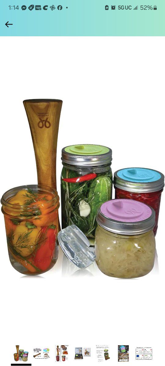 Canning kit.  Complete DIY fermentation kit for wide mouth mason jars or pickling jars for 7 sets.  Glass Weights, Handling, Airlock Caps and Recipe