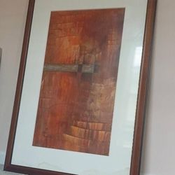 2.5ft by 3.6 ft Large framed abstract wall painting, a wood frame