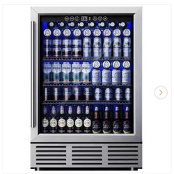 23.5 in. Single Zone 180-Cans Freestanding/Built-in Beverage Refrigerator Cooler Fridge in Black, and Reversible Door