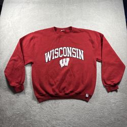 Vintage 90s Russell Athletic Wisconsin Badgers Men’s M Red USA Sweater #1221