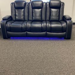 Party Time Midnight LED Power Reclining Sofa with Adjustable Headrest