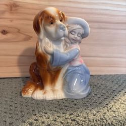 Vintage Porcelain Figurine Girl With St. Bernard
