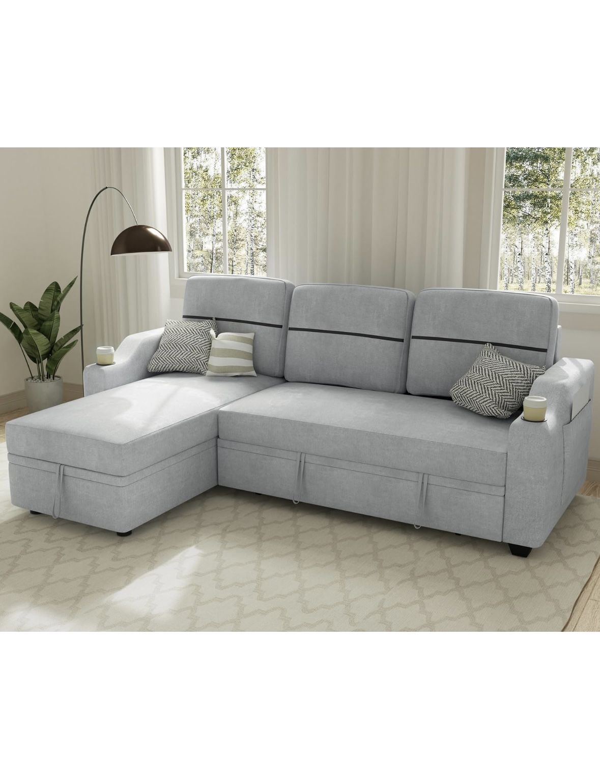 Sleeper Sofa Bed with Reversible Storage Chaise