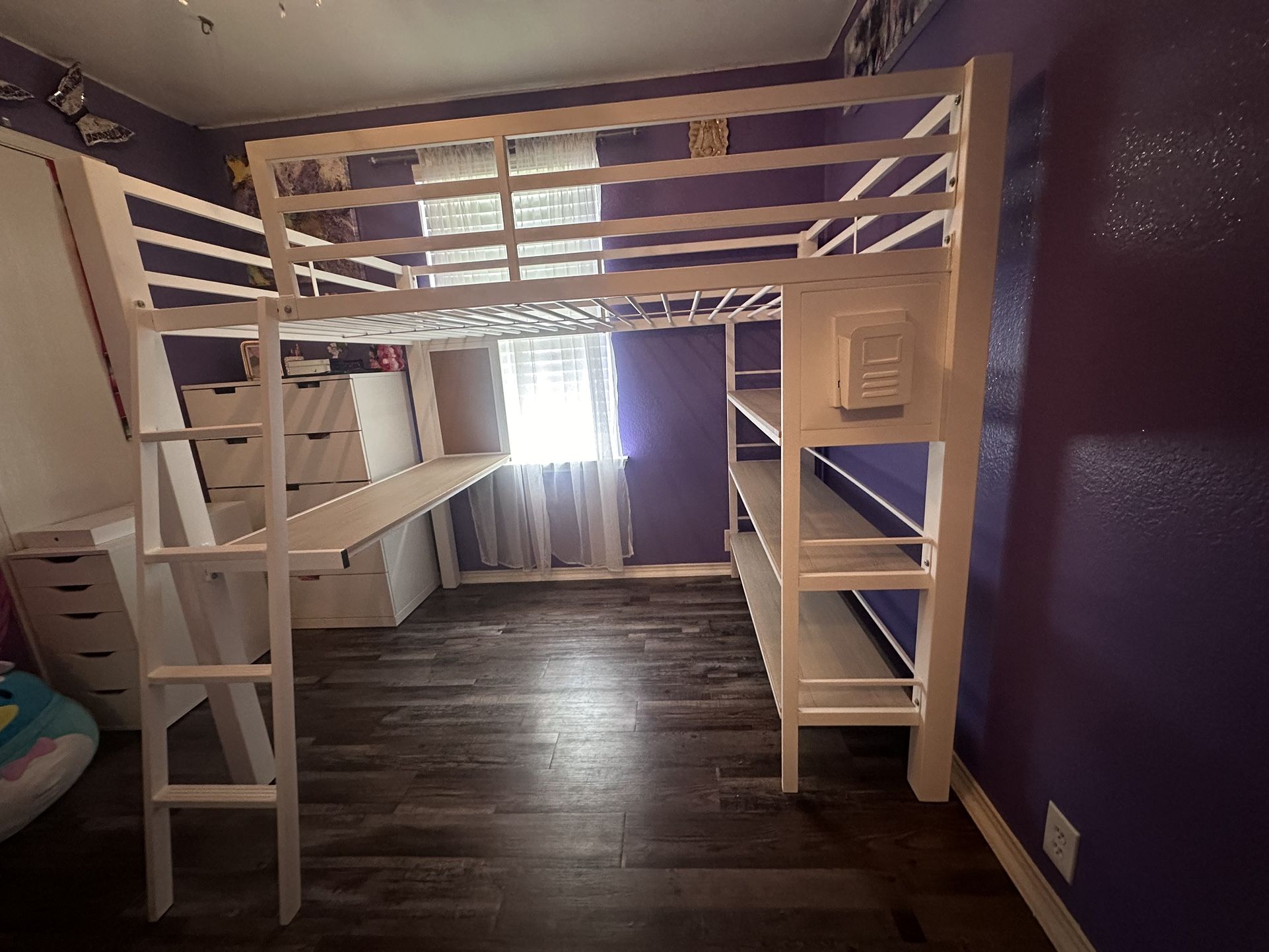 Kids Colefax Avenue White Full Loft Bed with Desk and Bookcase