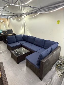 New 7 Pieces Wicker Outdoor Patio Furniture set Sectional Sofa Set ottoman table
