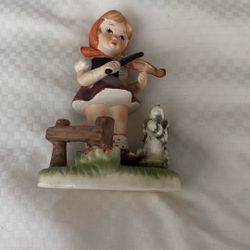 Vintage Royal Crown Girl Playing Music To Her Dog