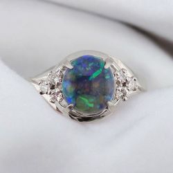 Platinum 1.32ct black opal & diamond ring