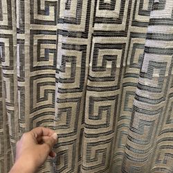 curtains 109 inches long cream and block