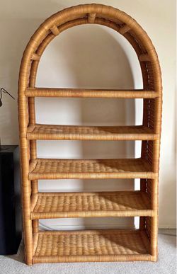 Vintage Arched Bamboo Rattan Etagere