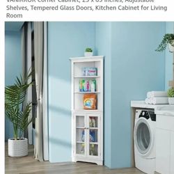 Brand: VANIRROR
Corner Cabinet, 23 x 63 Inches, Adjustable Shelves, Tempered Glass Doors, Kitchen Cabinet for Living Room...NEW OUT OF BOX AND ALREADY