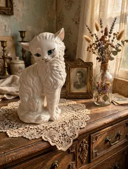 White Ceramic Cat Figurine