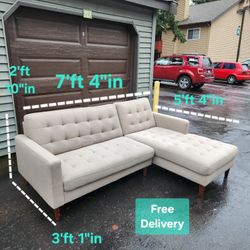 Free Delivery | Beige Daina Laura Right Chaise Mid-Century Modern Tufted Sectional Sofa/ Couch 