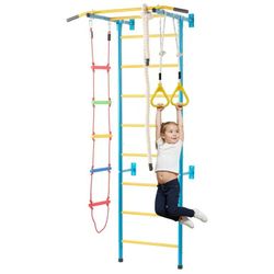 Indoor Jungle Gym for Toddlers, 5-in-1 Climbing Playset with Carbon Steel Swedish Ladder, Wall Ladder, Pull-Up Bar, Rope Ladder, and Gymnastic Rings, 