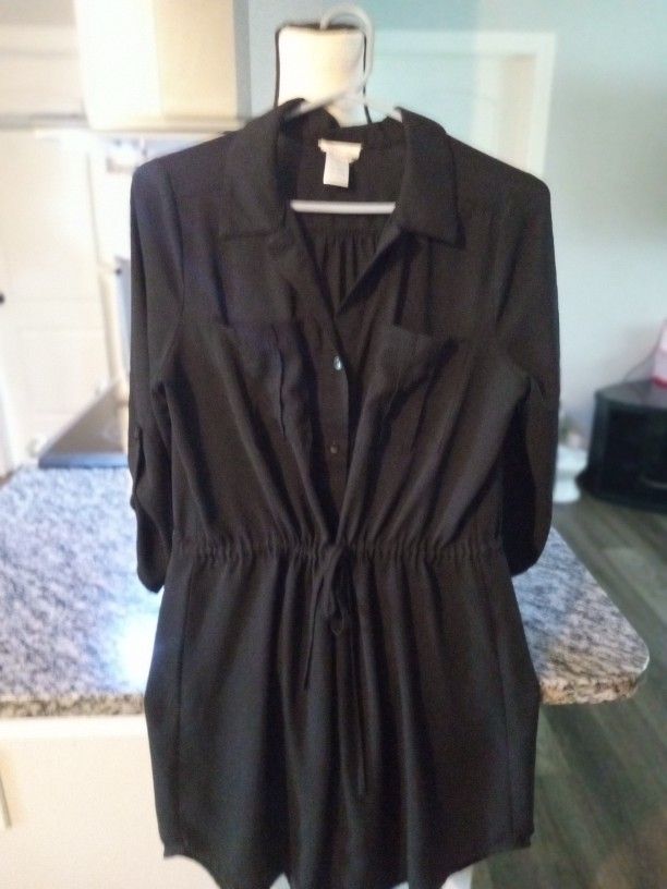 SIENNA SKY Women's Black Button Down Dress With Front Pockets
