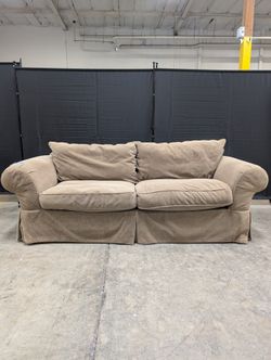 Tan Rolled Arm Fabric Couch