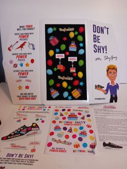 RARE NEW Mr. ShyGuy's Power-Shoes Birthday Party Power Pack Complete Collectible Charm & Patch Kit – HTF Retro Shoe Customization Set with Original Di