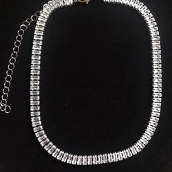 Choker Style Silver And Cz Necklace 