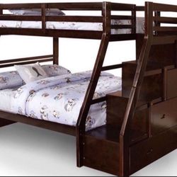 Twin/Full Bunk Bed W/ Drawers In Staircase Brand New In Box
