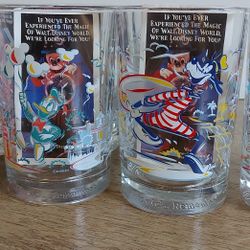 DISNEY WORLD REMEMBER THE MAGIC 25TH ANNIVERSARY COLLECTABLES 5 Glasses ..Lumiere And Donald Are Sold(NEVER USED)