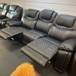 Santiago Black Leather Reclining 3 Piece Living Room Sets---Only $1399---Fantastic Deal!!!---No Credit Needed Financing Available 