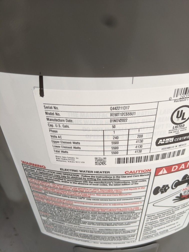 Rheem Gladiator Model XE50T12CS55U1 50-gallon Electric Smart Water Heater  for Sale in Garland, TX - OfferUp