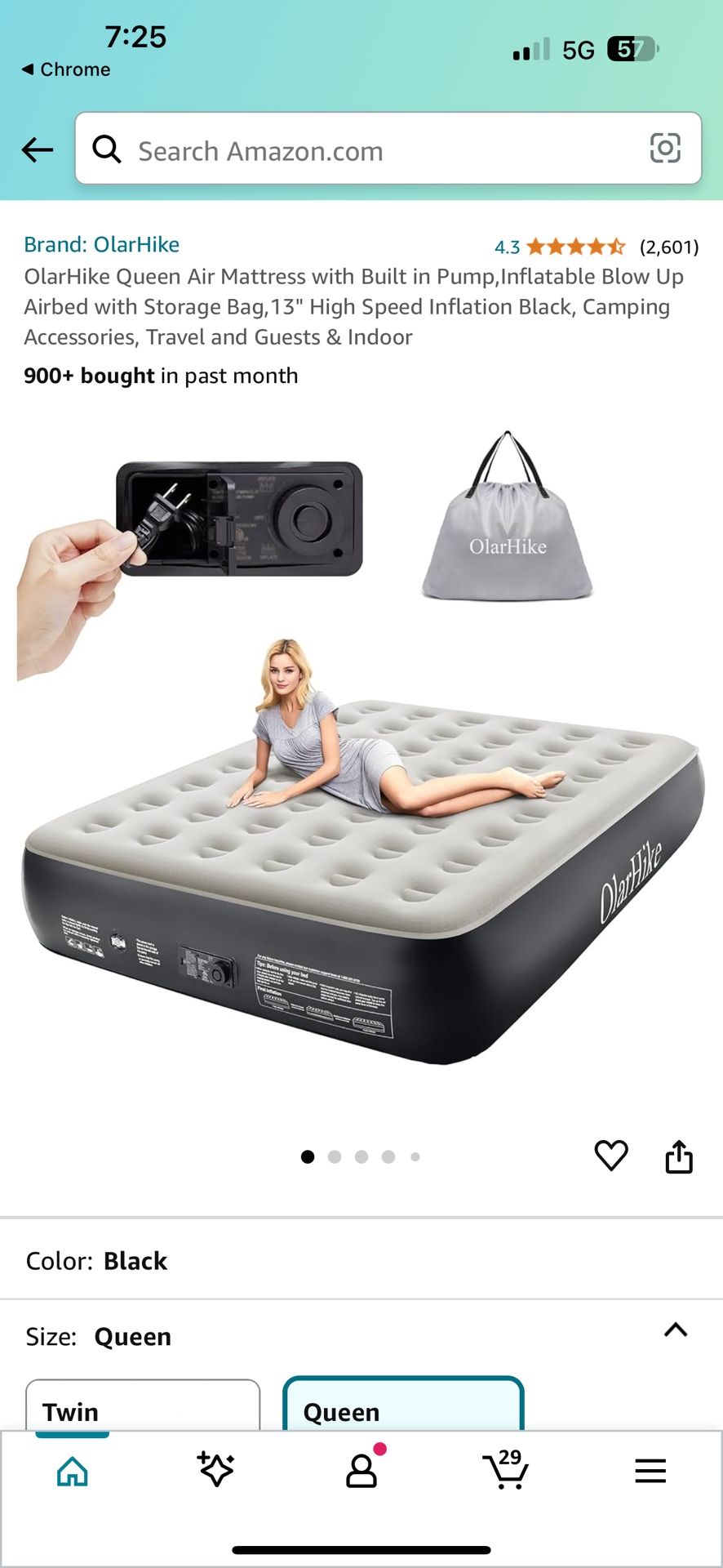 OlarHike Queen Air Mattress with Built in Pump,Inflatable Blow Up Airbed with Storage Bag,13" High Speed Inflation Black, Camping Accessories, Travel