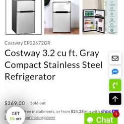 3.2  Cub Ft Gray Compact Stainless Steel $180