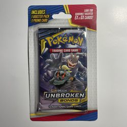 Pokemon Sun and Moon Unbroken Bonds 10 card Booster Pack in sealed blister packaging with 1 bonus card