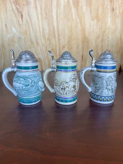 Set of 3 Miniature Ceramic Beer Steins with Lids