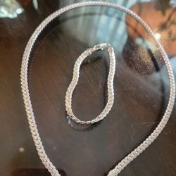 Silver Necklace Bracelet Set - 22" Inch