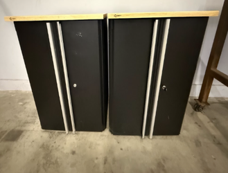 Black Metal & Wood Cabinets - Excellent Condition