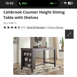 Counter Height Dining Table with Shelves and 4 Counter Height Bar Stools