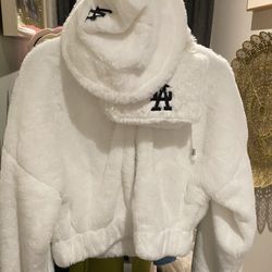 Furry White Jacket/sailer Hat/ Purse 
