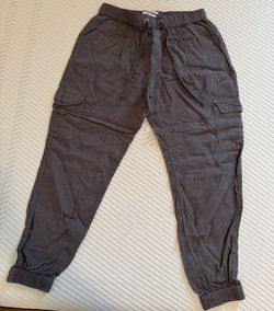 Nicole Miller Pants Womens Large Gray Linen Cargo Jogger Elastic Cuffed SIZE M