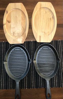Cast iron skillets with wooden base