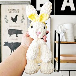 Crochet Bunny Snuggler Lovey Plushie Stuffed Animal Easter Basket Stuffer 
