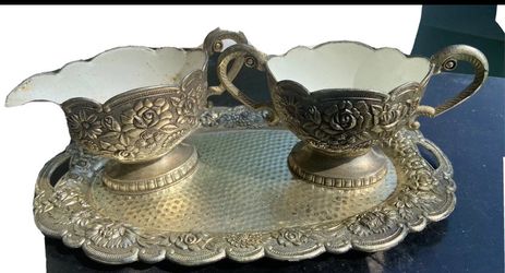 Japan Rose Design Sugar Creamer on Tray