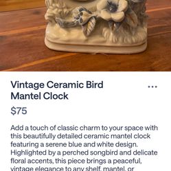 Vintage Ceramic Bird Mantel Clock – Elegant Blue & White Porcelain – Lancaster Alarm Clock