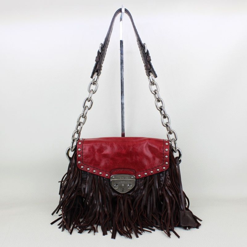 Prada Vitello Shine Leather Fringe Shoulder Bag