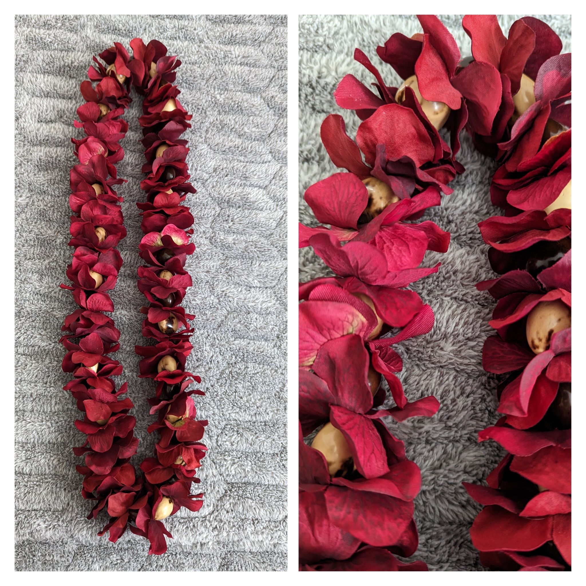 Burgundy Flowered Beaded Graduation Lei
