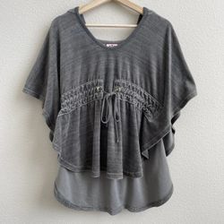 JUICY COUTURE Vintage Y2K Grey Velour Drape Short Wide Sleeve Hooded Poncho Cape
